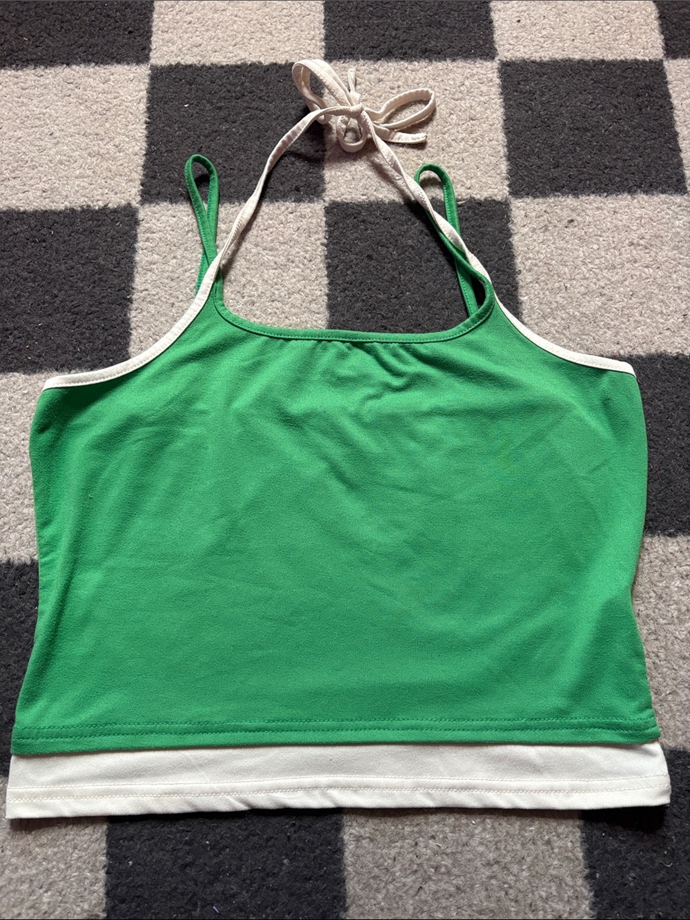 Green Halter Tank Top with White double tank effect